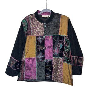 Vintage Flashback Tapestry Blazer Jacket Size M Beaded Patchwork Velvet Metallic